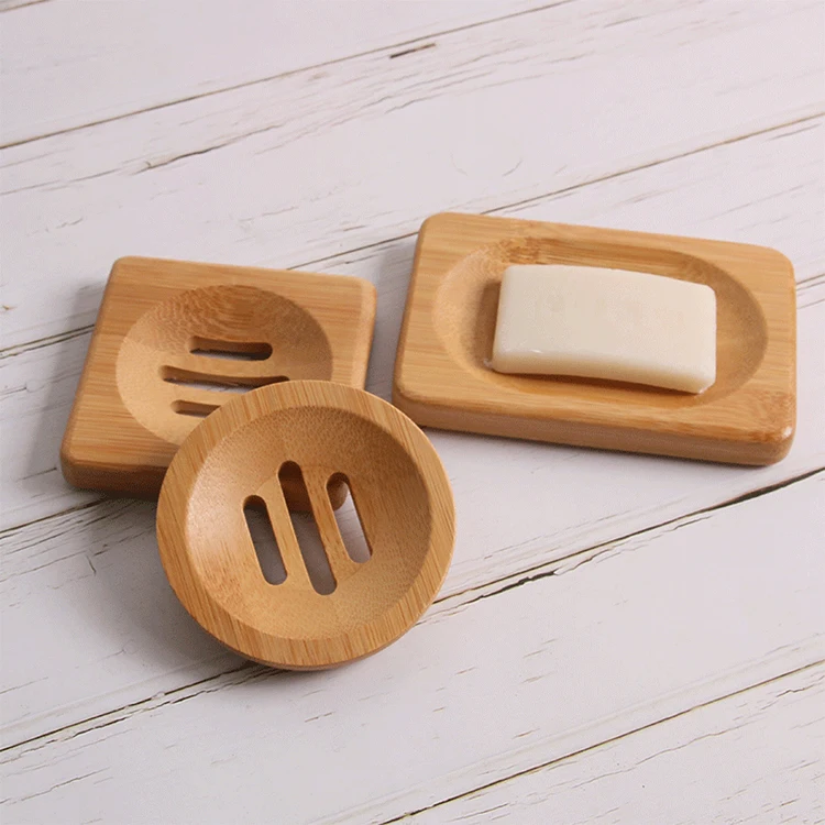 

New Eco-friendly Product Mini Round Carbonized Surface Pretty Neat Bamboo Soap Dish with Drain Tray, Natural