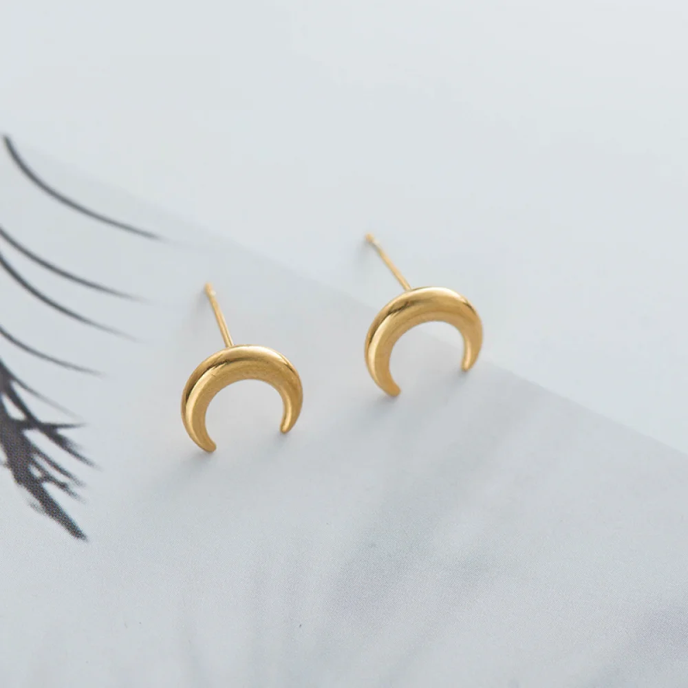 

Trendy Jewelry 2023 Waterproof Gold Plated Stainless Steel Small Moon Stud Earrings For Women