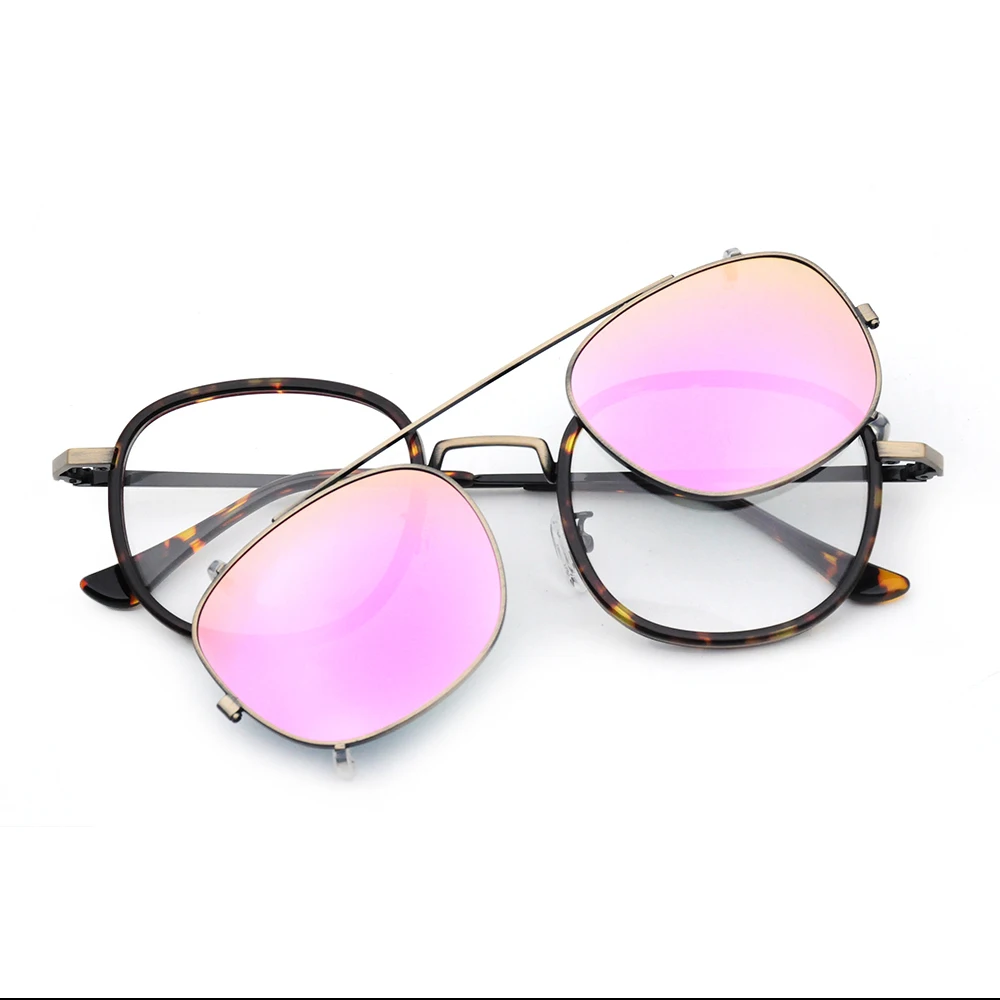 

Korean design acetate metal frame clip on sun glasses seperate lenses sunglasses