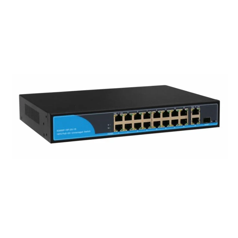 

CE ROHS Approval Indutsrial Network 16 Ports 10/100M Unmanaged Ethernet Reverse POE Switch with 2 Port Gigabit Uplink and 1 SFP