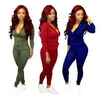 

BB1113 fashion casual pants and long sleeve top two piece set women clothing