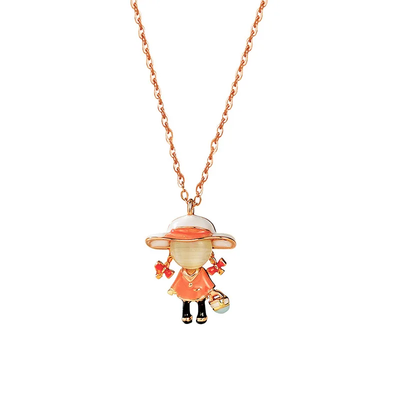 

2021 Sailing Jewelry Little Girl Opal Necklace Opal Pendant Cartoon Necklace Sterling Silver Cartoon Girl Pendant Necklace