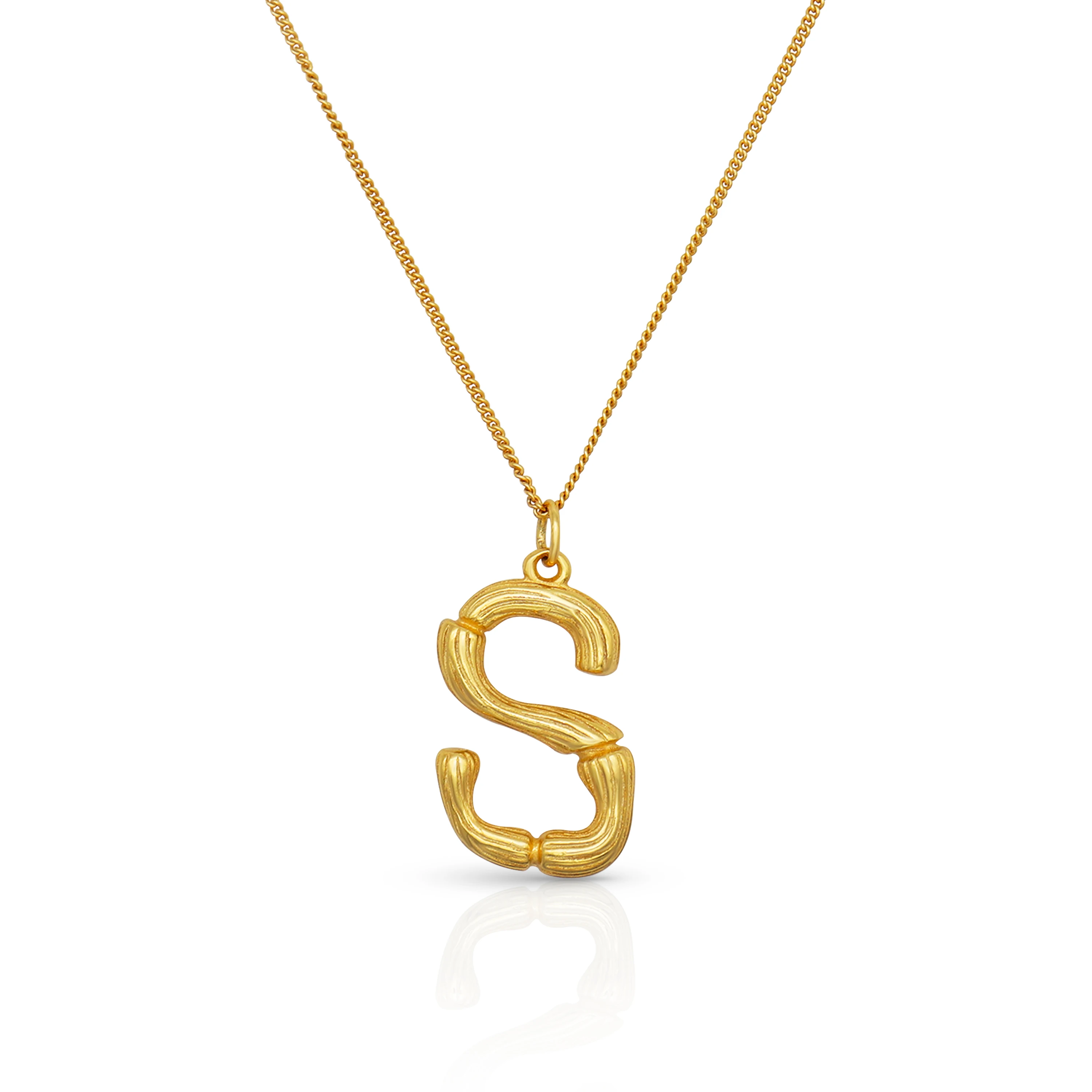 

Chris April Simple design 925 sterling silver gold palted 18k gold plated jewelry alphabet S shaped pendant necklaces, Yellow gold
