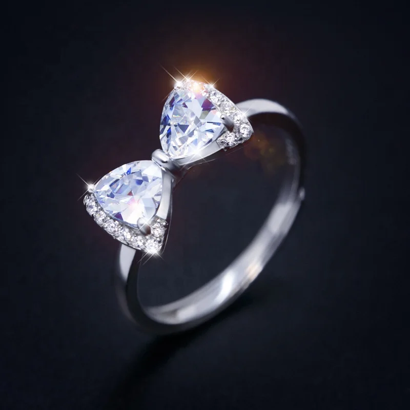 

Classic Wedding Ring Zircon bowknot Rings For Women Resizable Fashionable sweet bow ring open