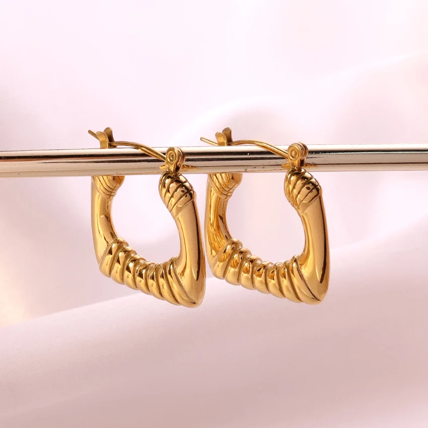 

Exquisite Trendy 18K Gold Plated Stainless Steel Square Twisted Earrings Gold Filled Square Hoop Earrings