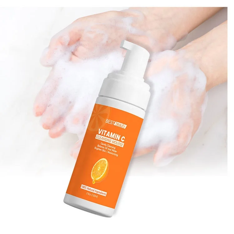 

wholesale natural organic vegan skin pore acne foam private label face wash vitamin c facial cleanser