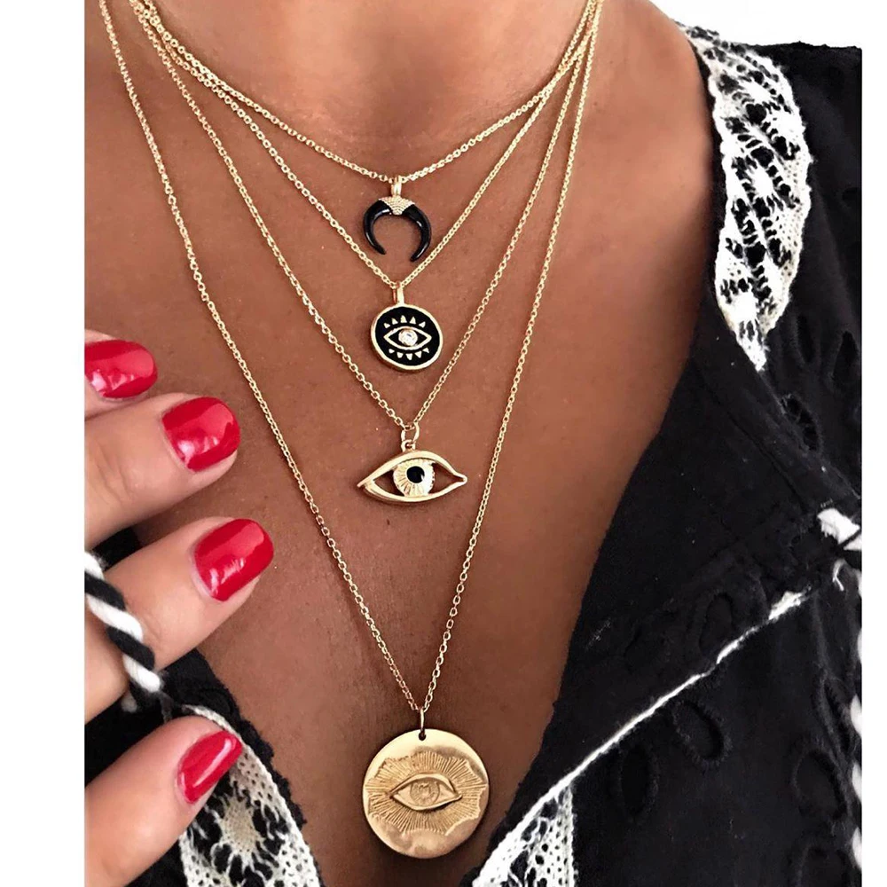 

fashion gold rope layered eye necklace for women wholesale N2011316