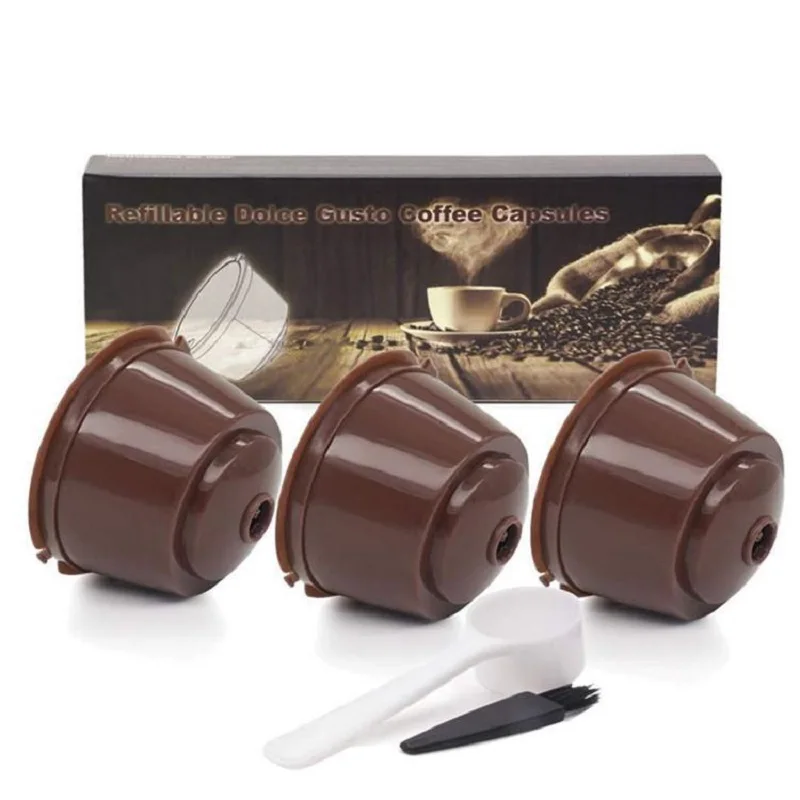 

3Pcs Coffee Capsule Fit For Dolce Gusto With Spoon And Brush Refillable Reusable Filters Empty Plastic Coffee Capsules
