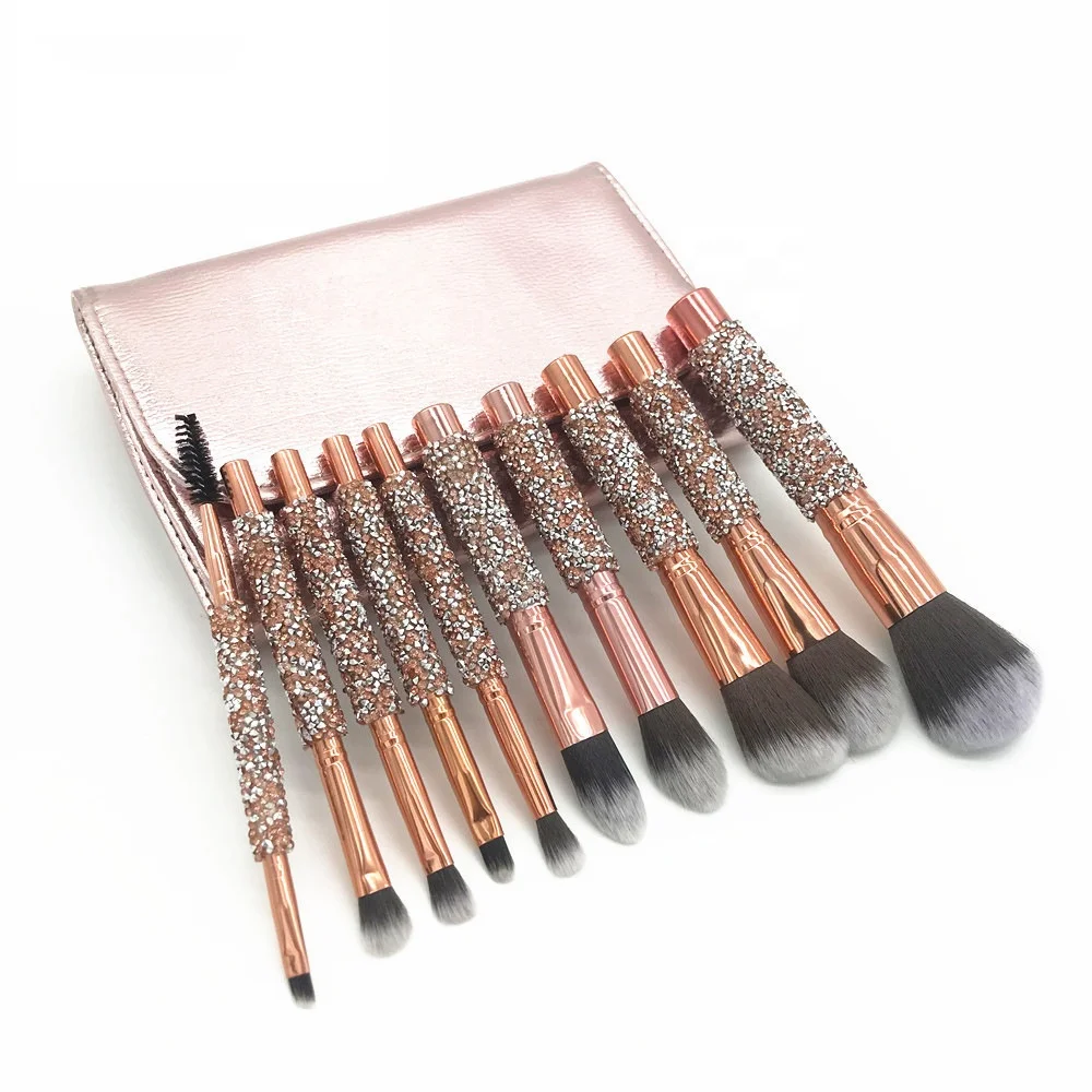 

Manufacture 10 Piece Private Label Personalized Blinged Brush Set Diamonds Crystal Handle Make Up Brush, Custom