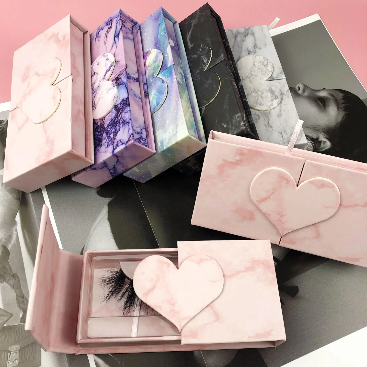 

cute pink paper heart shape lash boxes hearted shaped eyelash box packaging