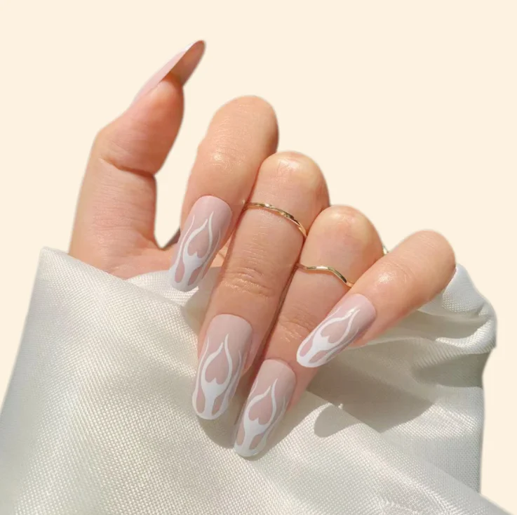 

White flame full cover press on nail tips artificial press on nails