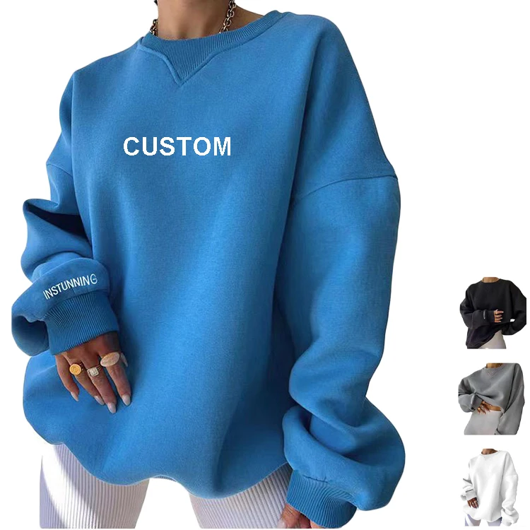 

Custom Logo Designer Drop Shoulder Pullover Hoodie Oversized Woman Casual Loose Blank Print Women's Knitted Sweatshirt