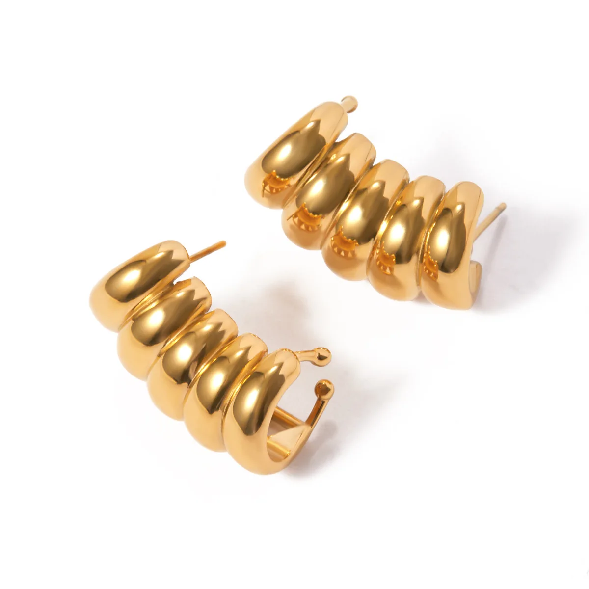 18K Gold Striped Hollow Earrings Simple Classic Style Stainless Steel New for Wedding Engagement Party Anniversary or Gift