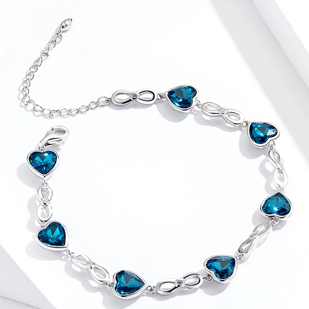 

BAMOER Sterling Silver 925 Chain Bracelet for Women Wedding Engagement Statement Jewelry Blue Heart Luxury Jewelry SCB163