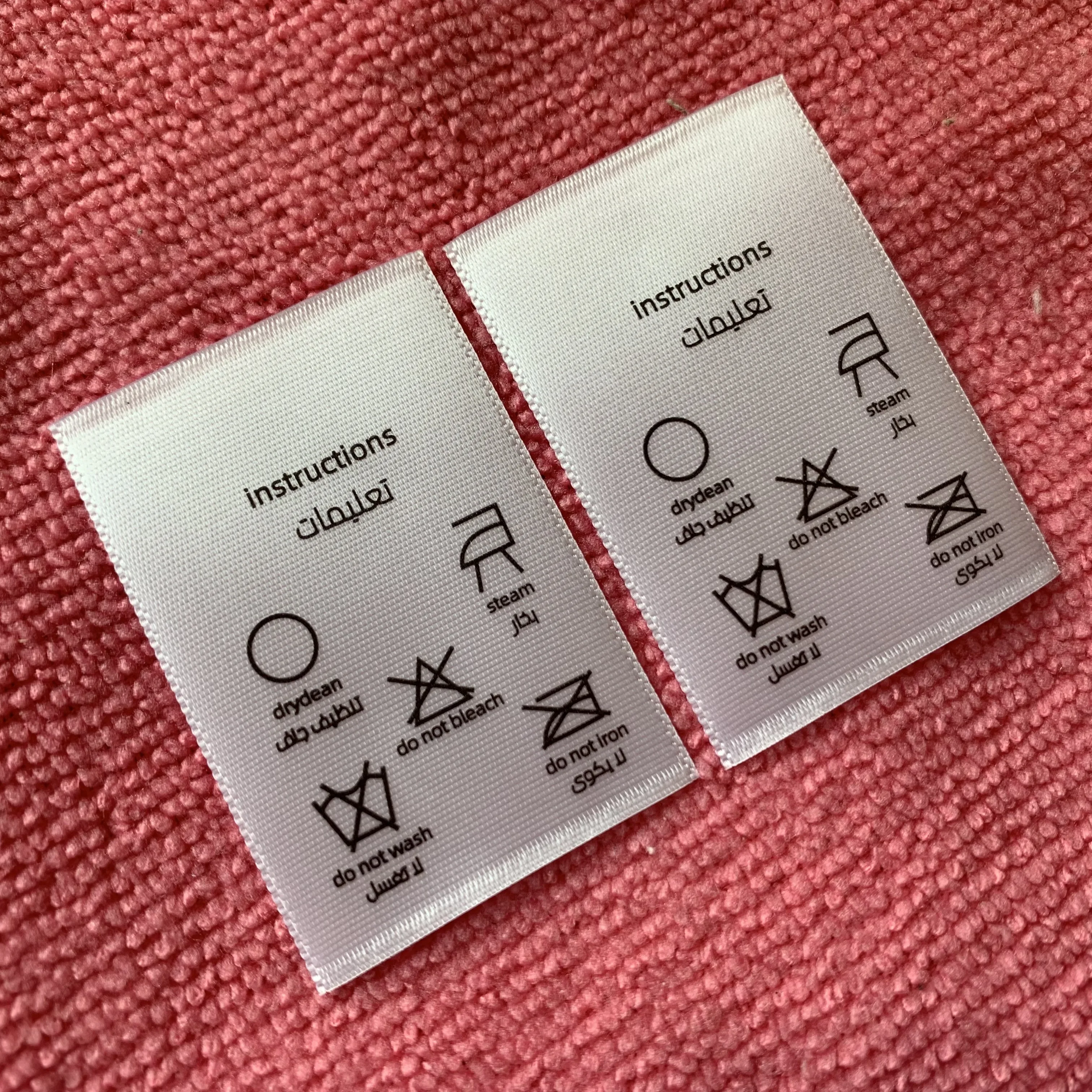 Top Sewing Washing Icon Fabric Satin Labelsilk Screen Printing Washing Symbol Satin Care Label for Sport Wear