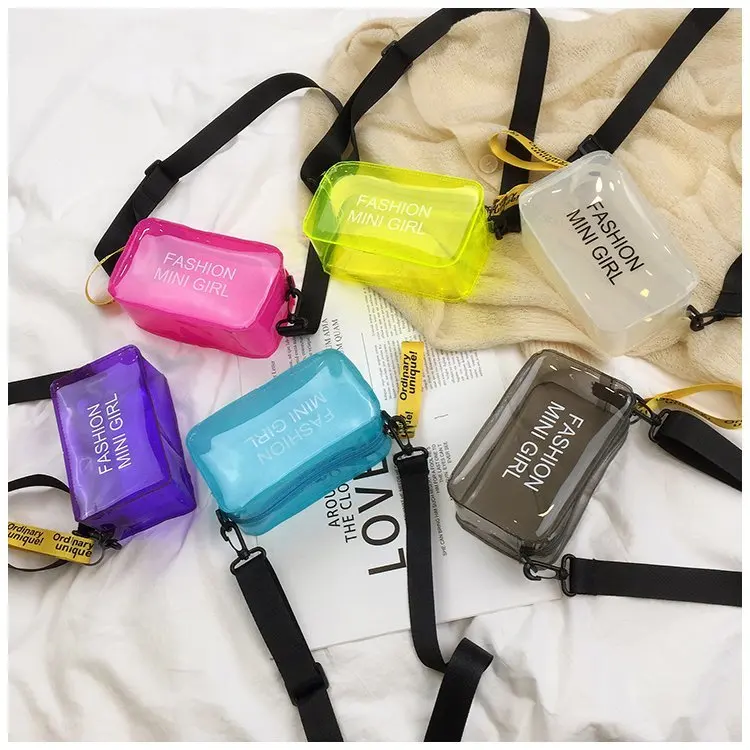 

2021 Fashion Letter Printed Shoulder Bag Transparent PVC Handbags Women Jelly Purse, Pink, black, white, green, yellow, purple