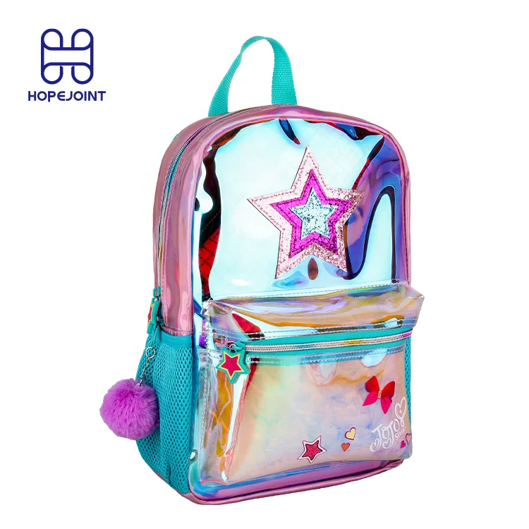 

Trendy cute kids little girls fashion clear holographic pvc printing school bags backpack for children, Purple