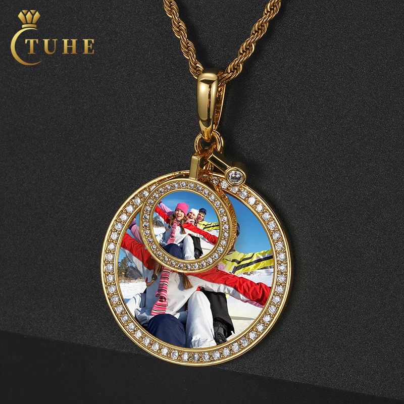 Fancy Design Iced Out Size Circle Picture Pendant Lovers Gift Memorial Photo Frame Pendant Necklace