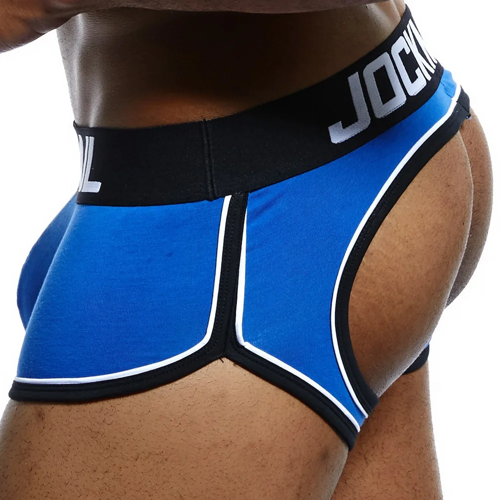 

JOCKMAIL Gay Underwear Open back hole Sexy underpants Cotton Trunks shorts Male Panties Boxer briefs with butt exposed, Red/black/yellow/blue
