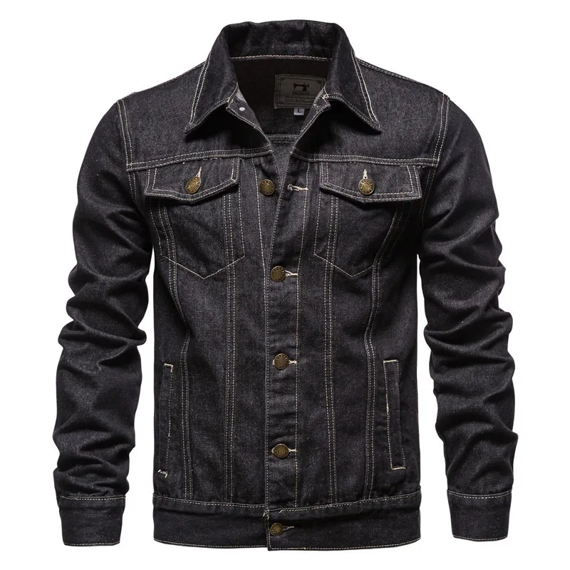 

2022 Men Solid Color Men Denim Jackets Custom Plus Size Jeans Coat Long Sleeve denim jacket for man