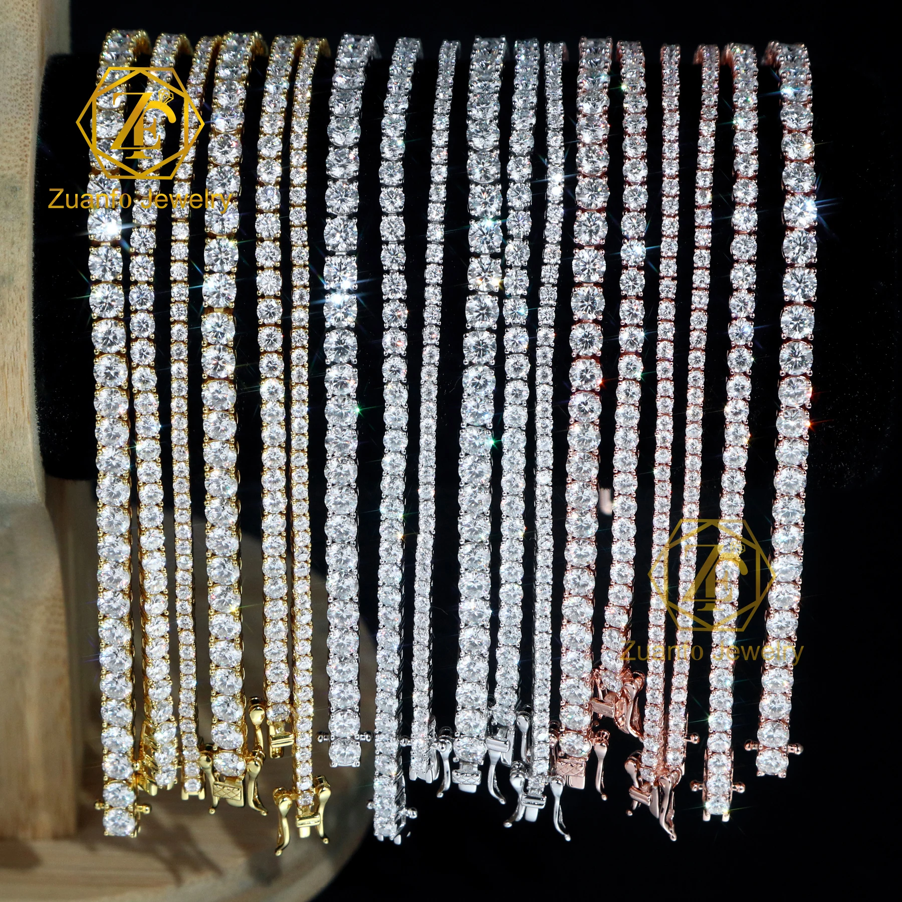 Wholesale 925 Sterling Silver HipHop Tennis Chain Necklace 2MM-6.5MM with D-VVS Diamond Moissanite for Men and Women