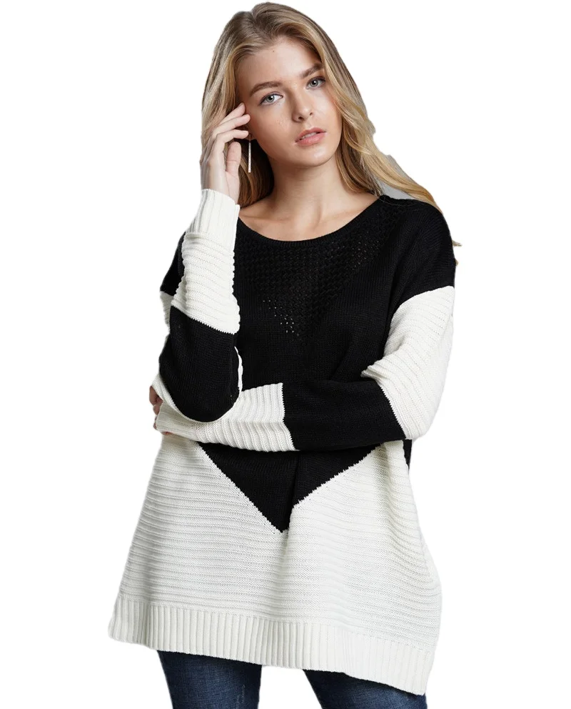 

Amazon new ins fashion women's long sleeved wool sweater plus size sweater