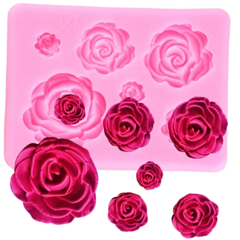 

Rose Flower Silicone Molds Wedding Cupcake Topper Fondant Cake Decorating Tools Sugarcraft Candy Clay Chocolate Gumpaste Moulds, Pink