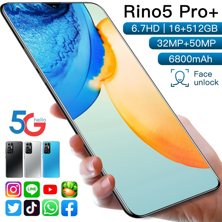 

Rino5 Pro+ New 10 Core Smartphone Cellphone Wake-up Face Recognition 6.7inch Original Global Version 16GB 512GB Mobile Phones