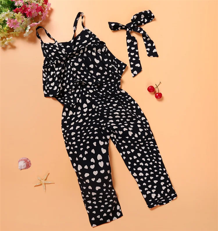 

Girls Clothing Sets Boutique Summer Dot Printing Top and Trouser Two Piece Baby Girl Set Casual Wear Manufacturer, Black