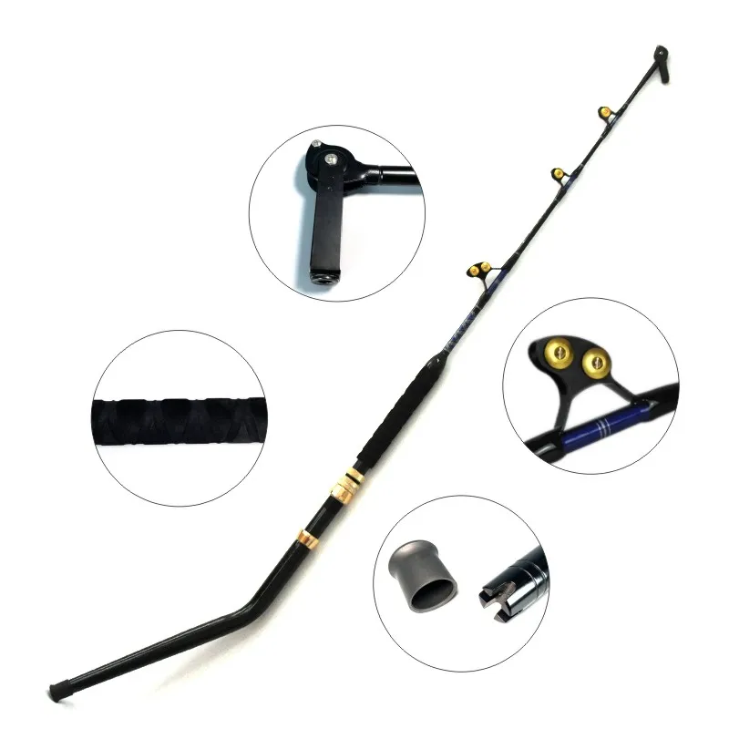 AHI swivel tip guide deep drop fishing rod Wholesale custom big game rod fiberglass fishing trolling rods, Blue