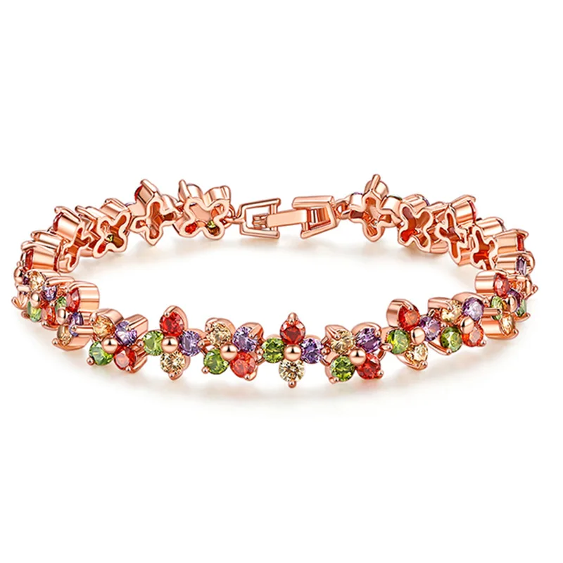 

Environmental Copper Zircon Crystal flower Fashion Color Bracelet Women