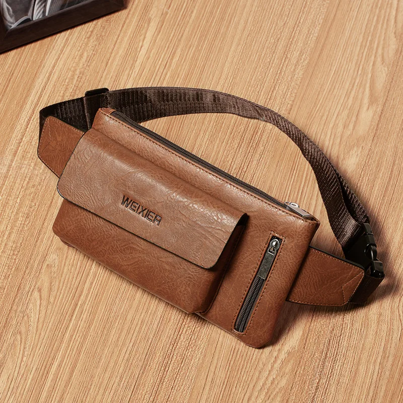 

WEIXIER Men's Leather Waist Pack Functional Shoulder Bags Men Chest Fanny Pack Men Belt Bum Bag Male Phone Wallet Pouch Bags, 3colors