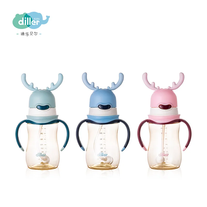 
Cute girl boy bpa free tirtan sipper drinking water bottle baby bottle with straw nipple 