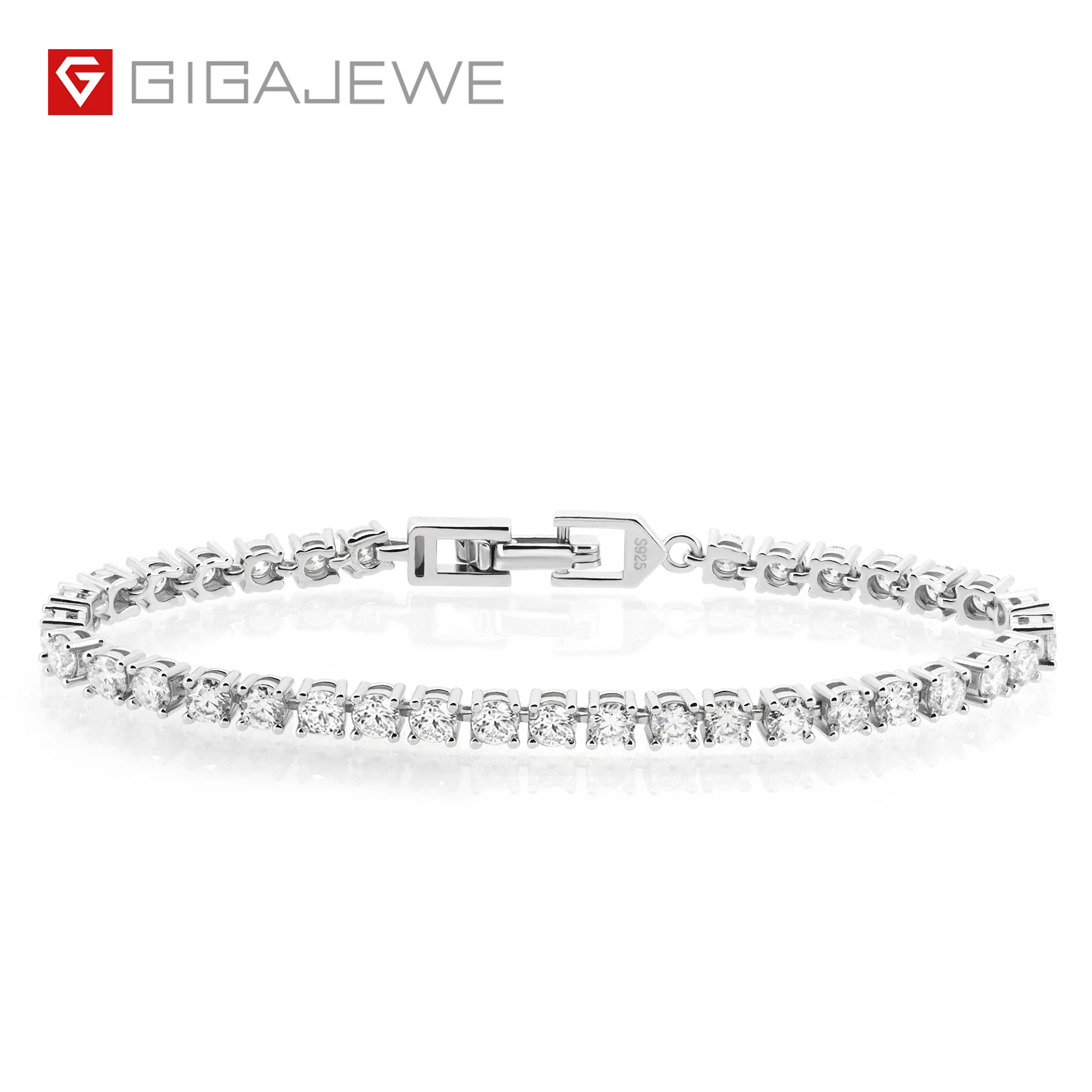 

GIGAJEWE 3.0mmX43Pcs D Color Round Cut White Gold Plated 925 Silver Moissanite Tennis Bracelet