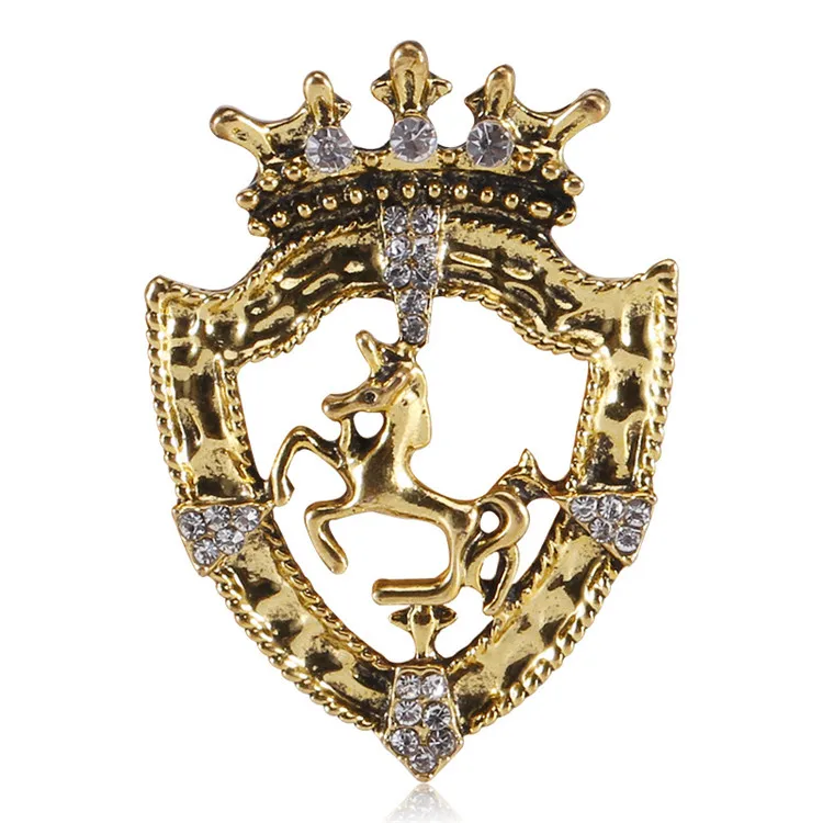 

Fashion Brooches For Suits Shield Crown Horse Rhinestone Brooch High Grade Brooch Hijab, Gold,silver