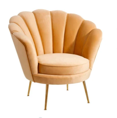 Fast Ship Big Size Velvet Upholstered Flowered Armchair Living Room Flower Shape Accent Chair with Golden Legs manufacture