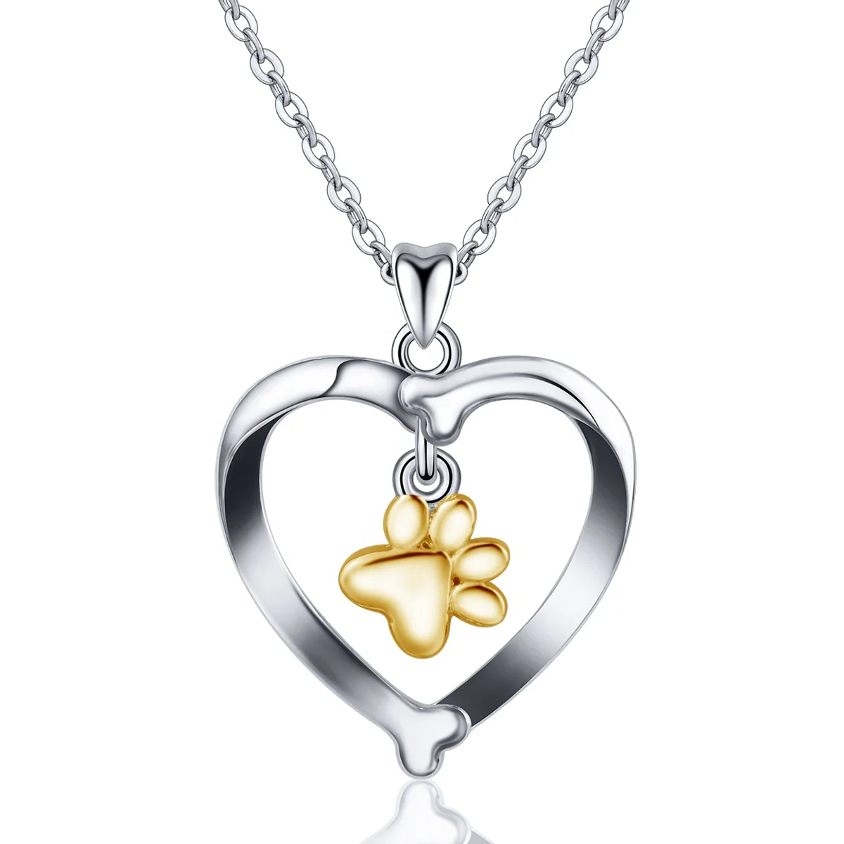 

Merryshine 925 Sterling Silver Heart Shaped Gold Dog Paw Print Necklace