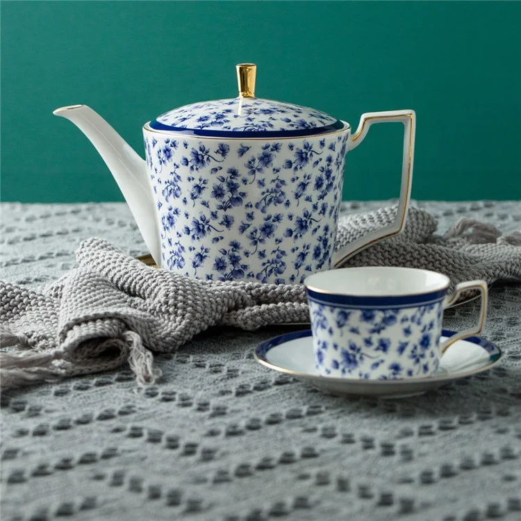 

European style custom floral decal tea cup set teapot milk sugar pot 15pcs bone China coffee tea set