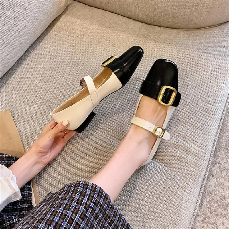 

Women Shoes 2021 Ladies Black Loafers Buckle Strap Genuine Leather Flats Dress Mary Jane Shoes Scarpe Donna Ready To Ship Custom