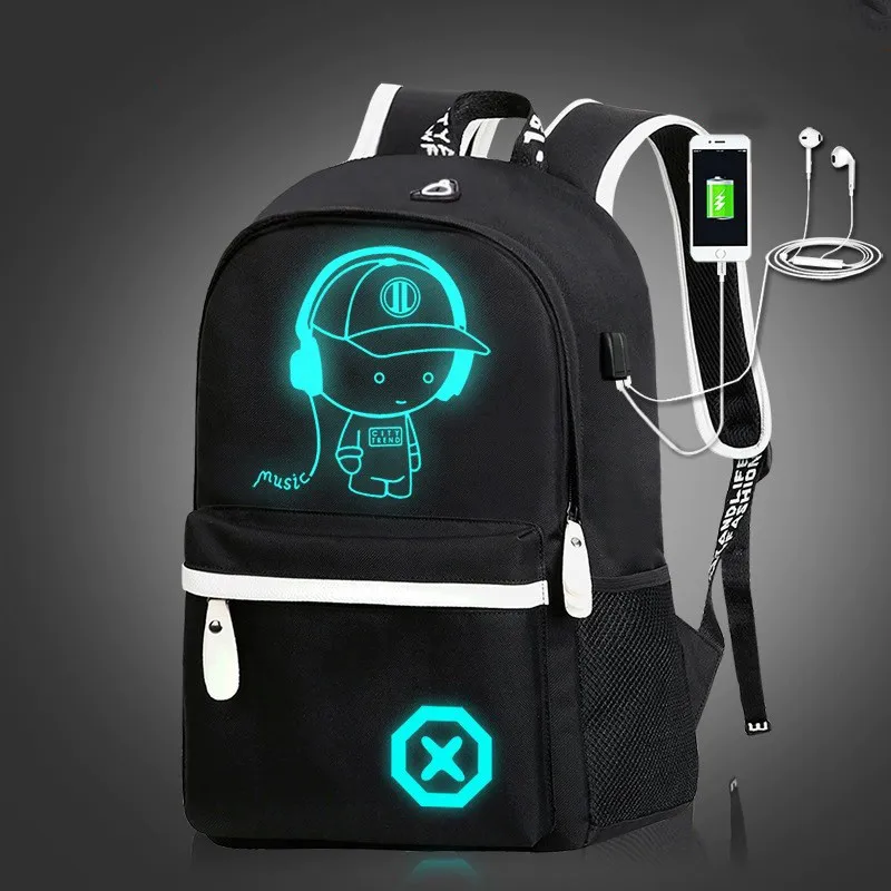 

Luminous Large Capacity Anti-theft Travel Laptop Backpack Teenager Bookbags College School Bags with USB Charger