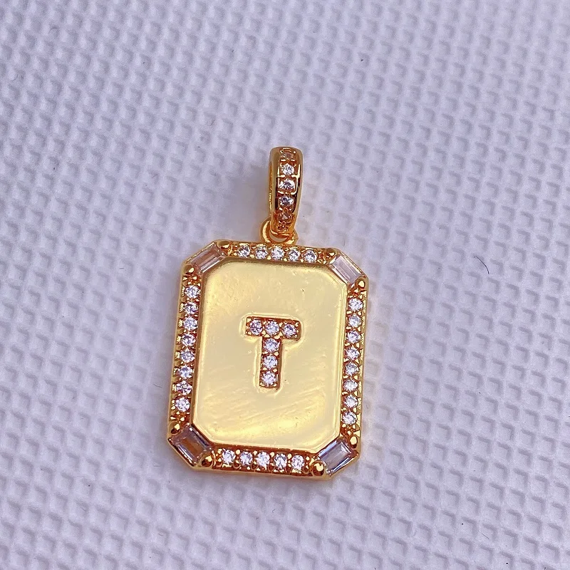 

Personalized 24K Gold Filled CZ Cubic Square marquee Letter Necklace Pendants for Necklace Making, Multi color
