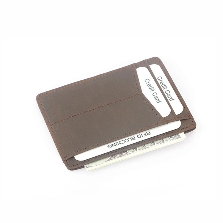 

Simple portable Crazy Horse Genuine Leather Men's Wallet RFID Blocking Slim Credit Card Holder Wallet