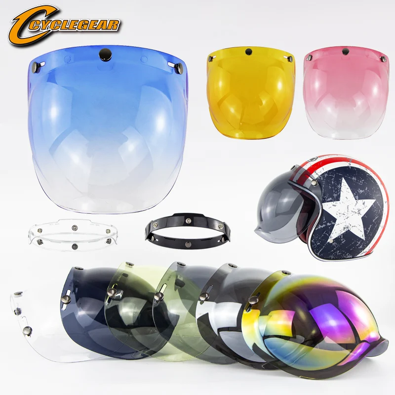 

RTS Flip up Vintage Bubble Visor for Open Face Motorcycle Helmet casco Parts Lens BV01 For sale&wholesale, Clear ,smoke,silver ,rainbow,yellow