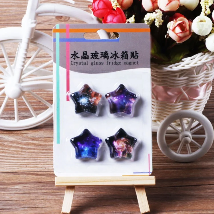 

Customized wholesale 30mm double plane heart five-pointed star paper card set combination crystal glass fridge magnet