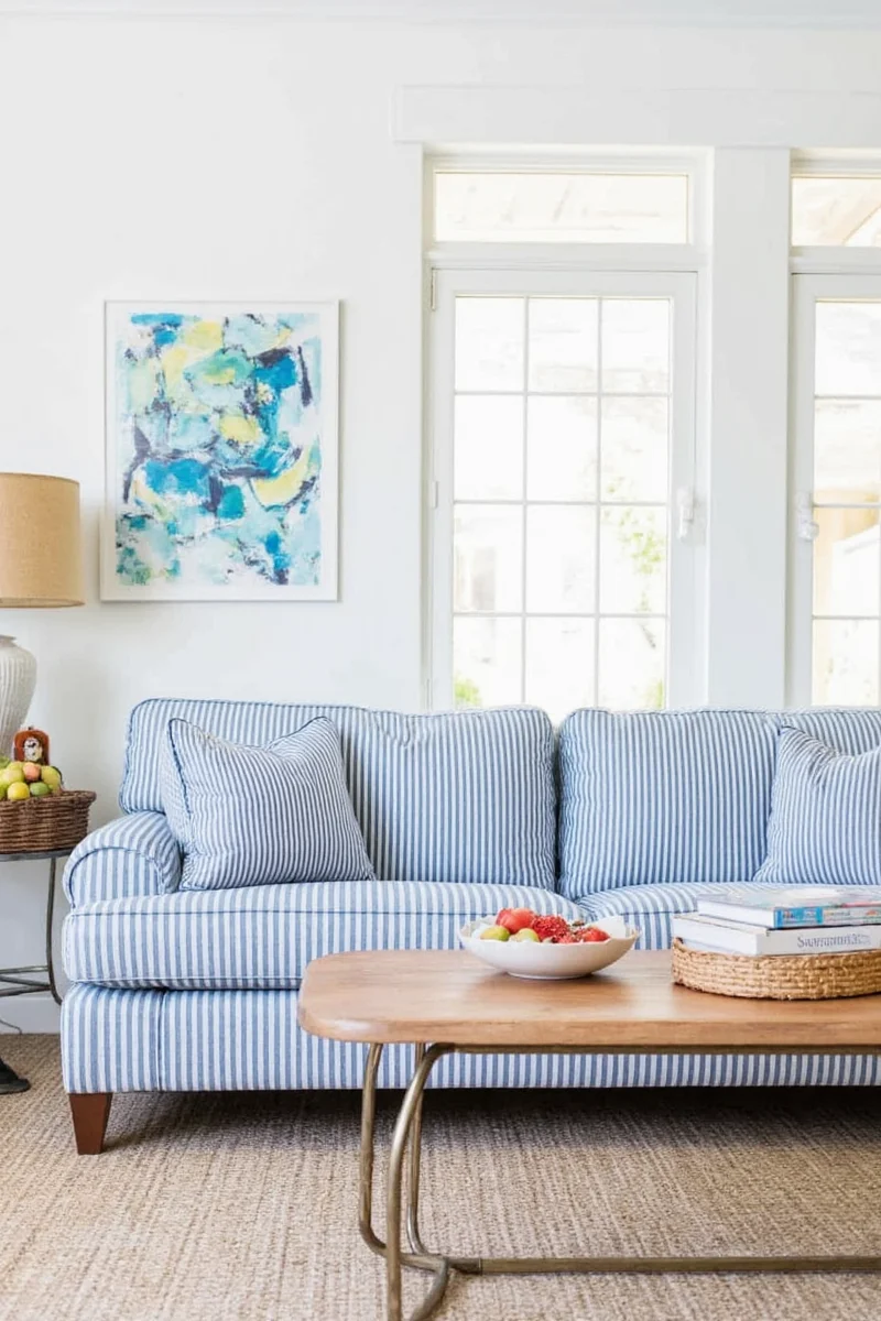Pattern mixing ideas with striped sofa