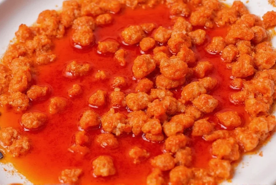 Close-up of Trader Joe's Chili Crunch showing crispy bits suspended in red oil