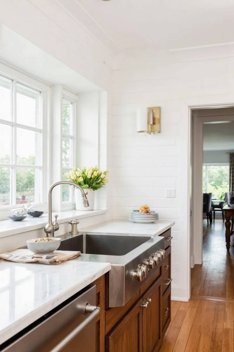Industrial style wall sconce in modern kitchen