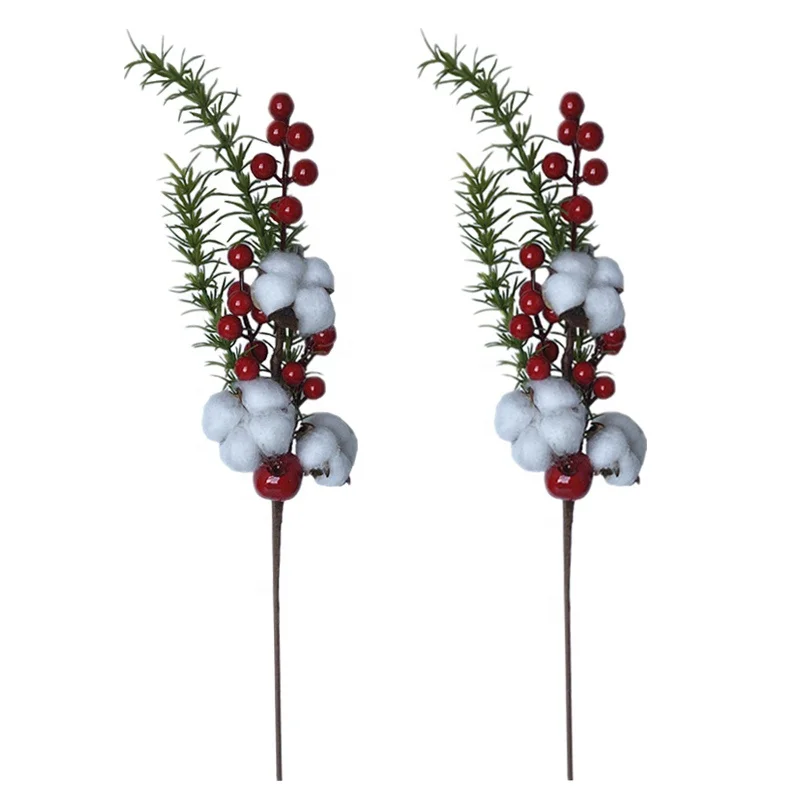 

Artificial red fruit Cotton boll branch for home decoration vase wonderful filler