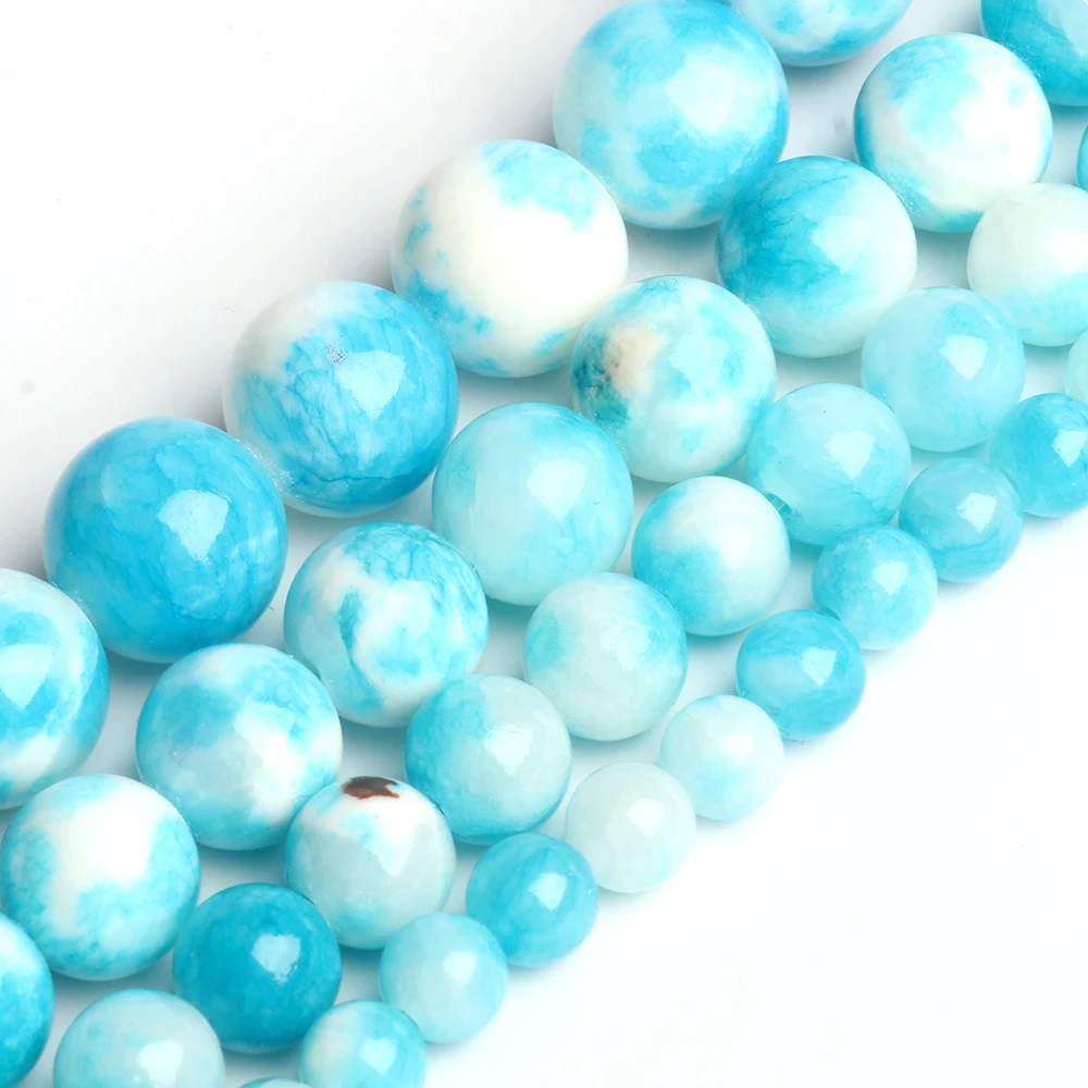 

6/8/10/12mm Blue White Persian Jades Stone Beads Round Loose Spacer Beads For Jewelry Making DIY