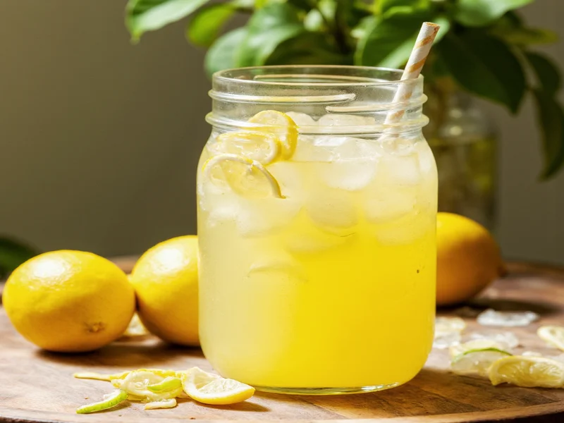 Perfectly poured homemade lemonade in mason jar